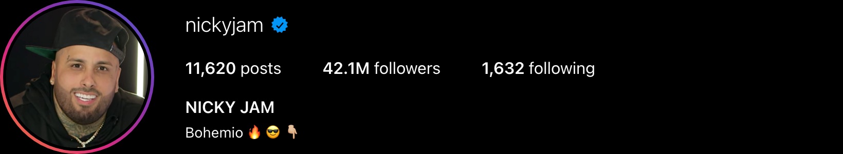 Instagram-Profil Nicky Jam (@nickyjam) — 43 Mio. Follower