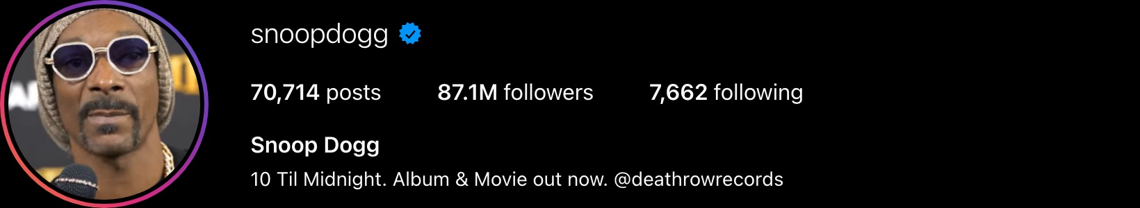 Instagram-Profil Snoop Dogg (@snoopdogg) — 88 Mio. Follower